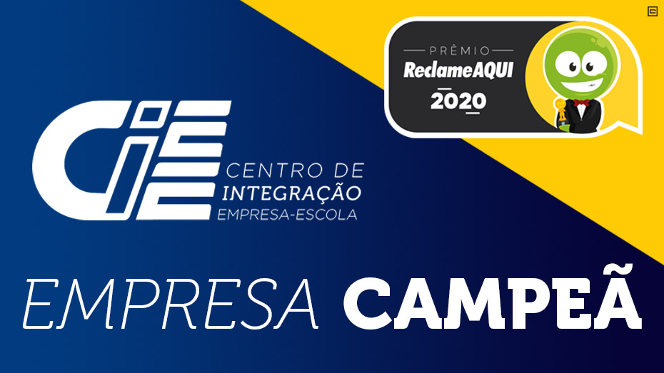 Arte com o logo do CIEE e do Prêmio Reclame Aqui 2020 com a frase empresa campeã