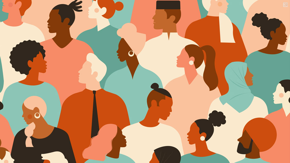 Ilustração mostra pessoas de diferentes características reunidas em ambiente corporativo