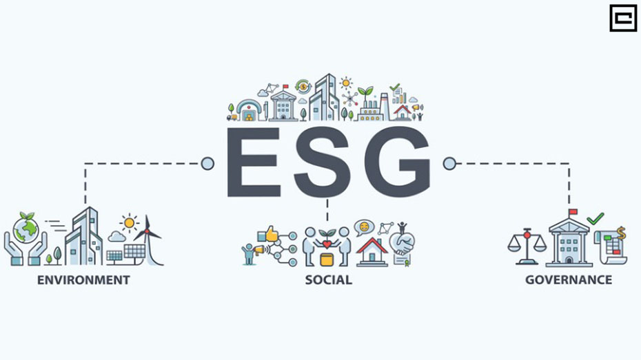 Sigla ESG de maneira explicada e sistematizada em ilustração com fundo branco